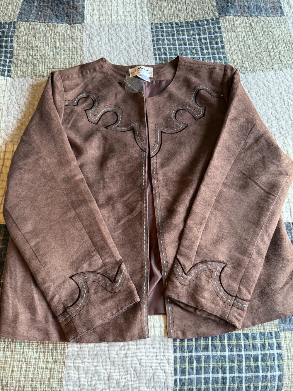 Women’s Back In The Saddle Brown Suede-Look Open Front Blazer